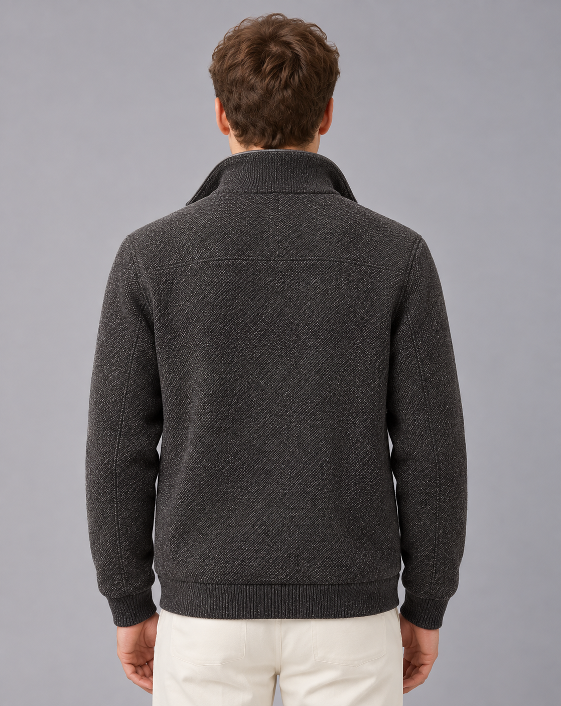 Men's Fleece Lined Jacket – Full Zip, Stand Collar, Textured Finish, Zip Pockets