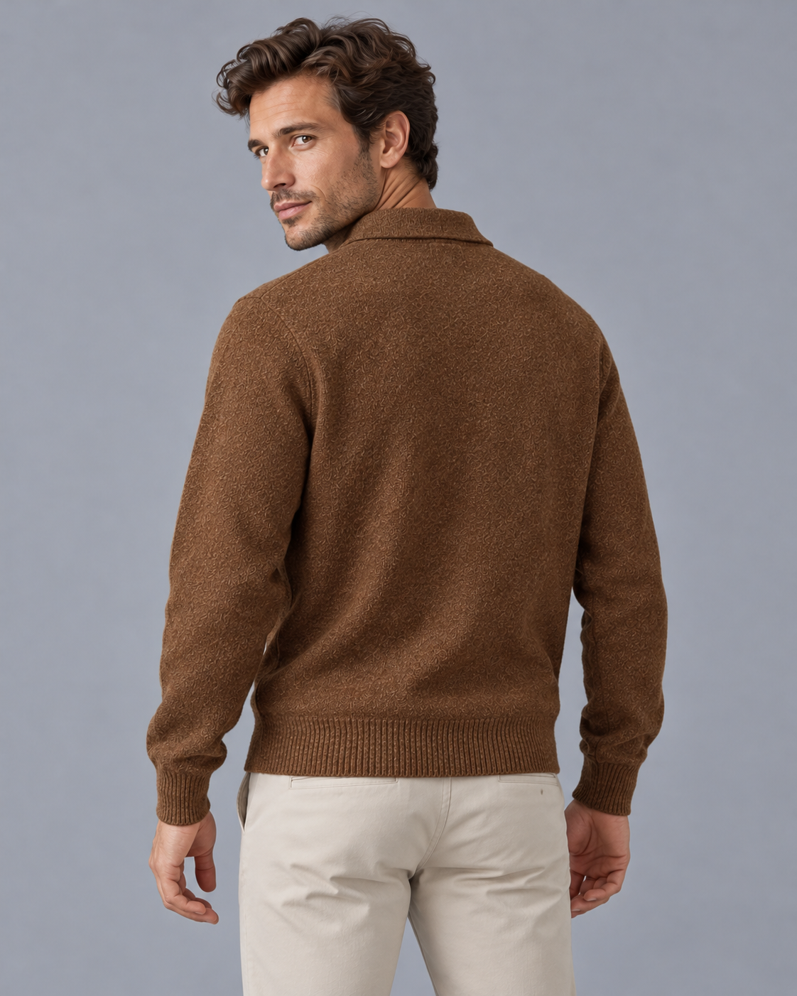 Men's Cashmere Blend Knitted Polo Jumper with Button Collar