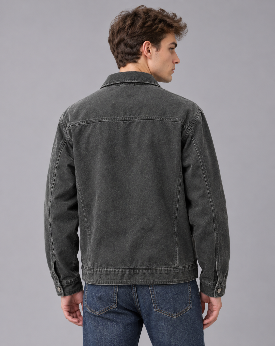 Men's Zip Workwear Jacket in Cotton Blend – Point Collar, Angled Front Pockets, Relaxed Fit