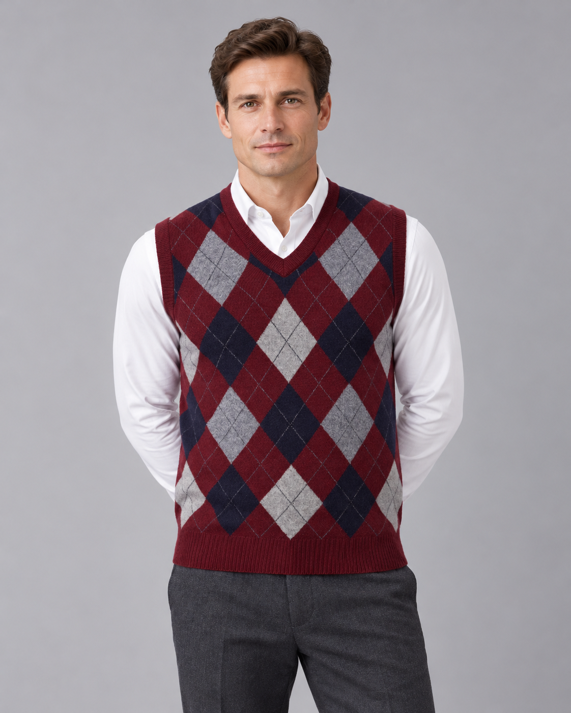Men's Argyle V-Neck Sleeveless Jumper