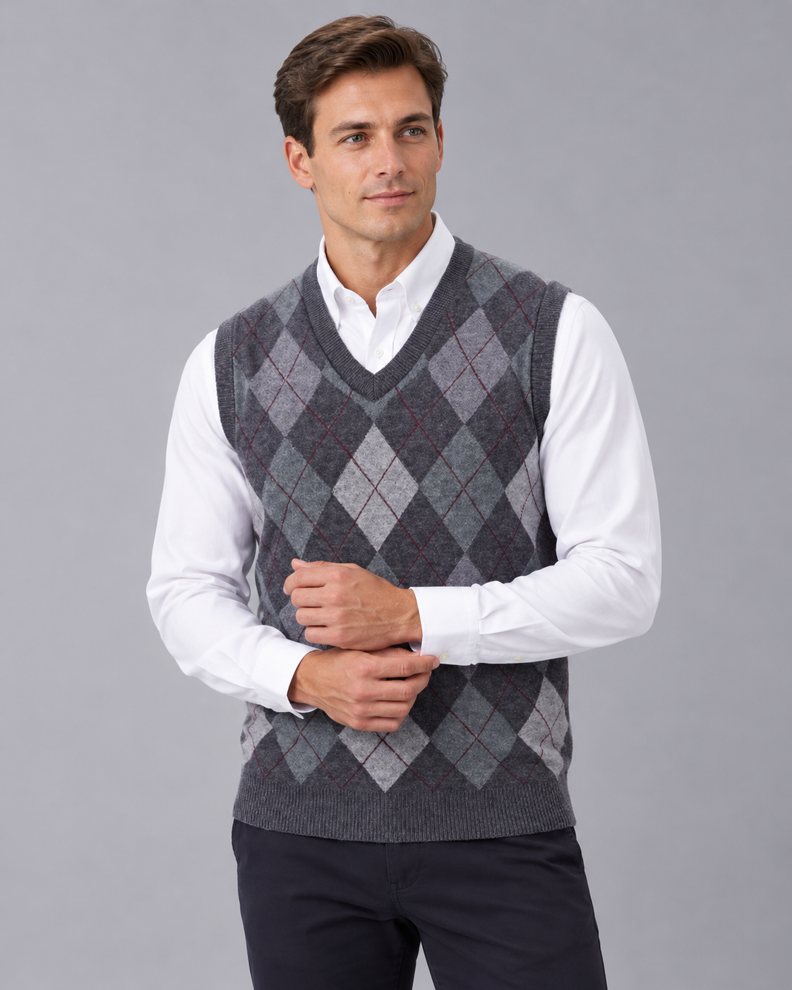 Men's Argyle V-Neck Sleeveless Jumper