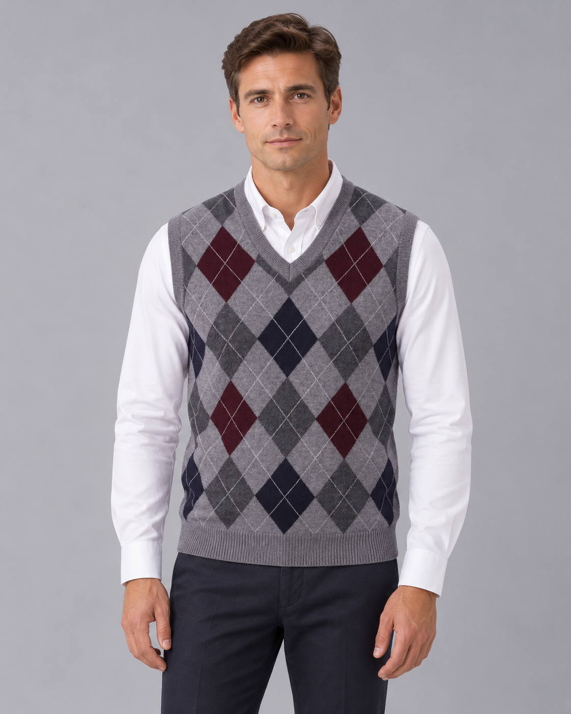 Men's Argyle V-Neck Sleeveless Jumper