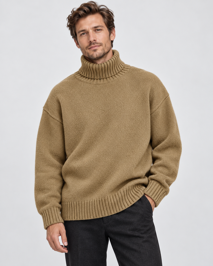 Men's Oversized Roll Neck Jumper – Soft Knit Turtleneck with Dropped Shoulders