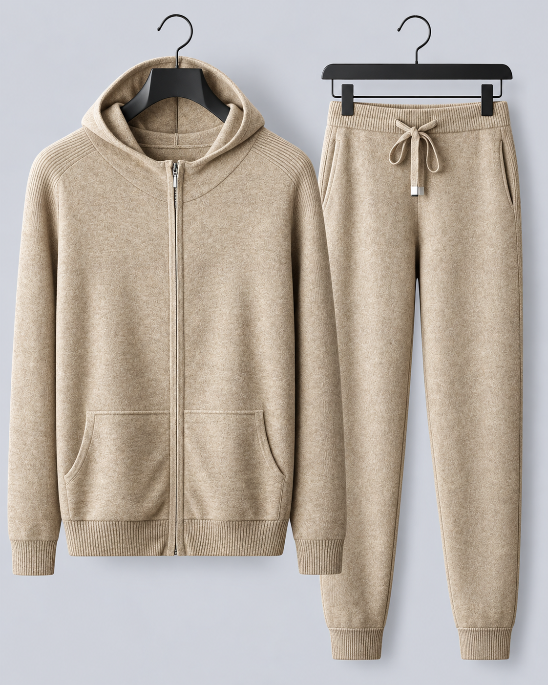 Men's 100% Cashmere Tracksuit Set with Zip-Up Hoodie and Cuffed Joggers
