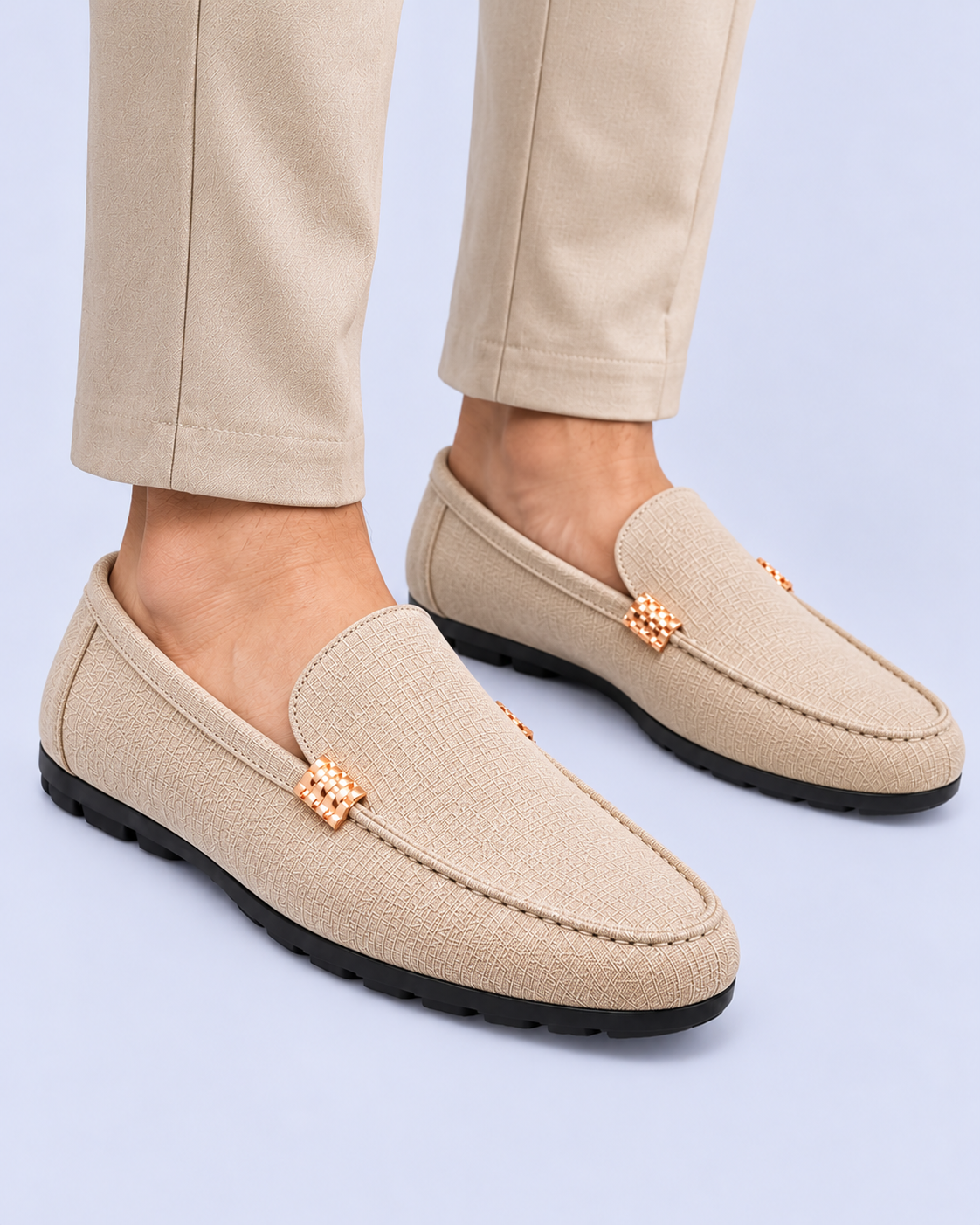 Men's Canvas Slip-On Loafers with Metal Detail