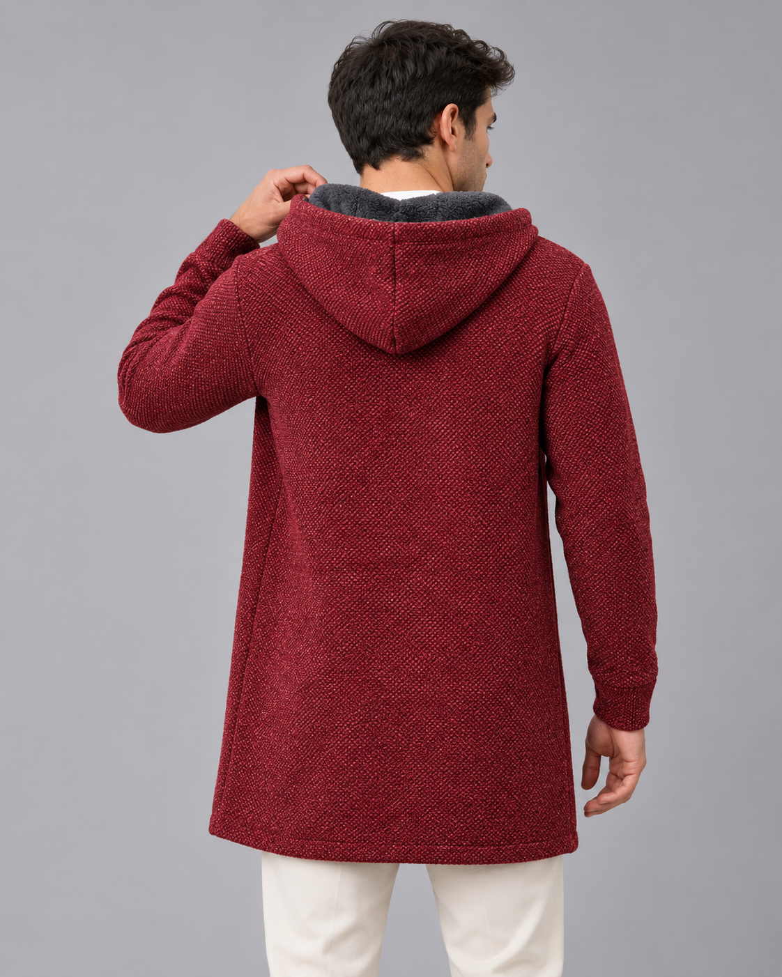 Men's Mid Length Hooded Coat with Zip