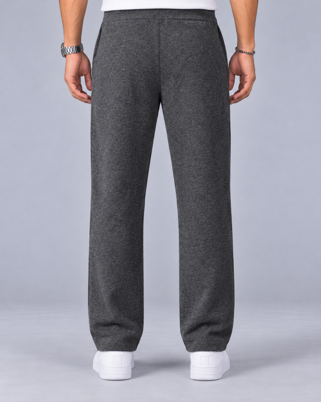 Men's 100% Cashmere Wide Leg Trousers with Drawstring Waist