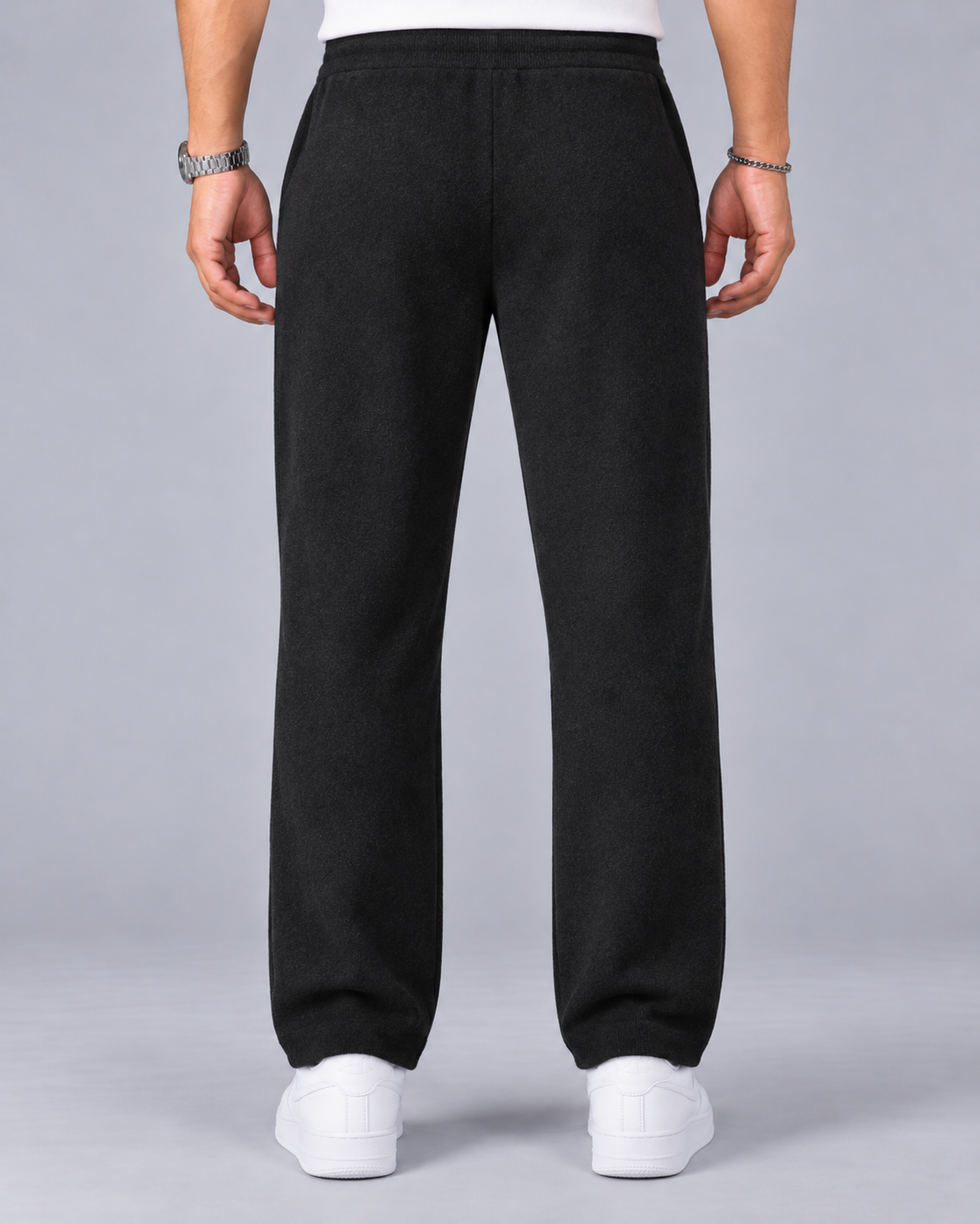 Men's 100% Cashmere Wide Leg Trousers with Drawstring Waist