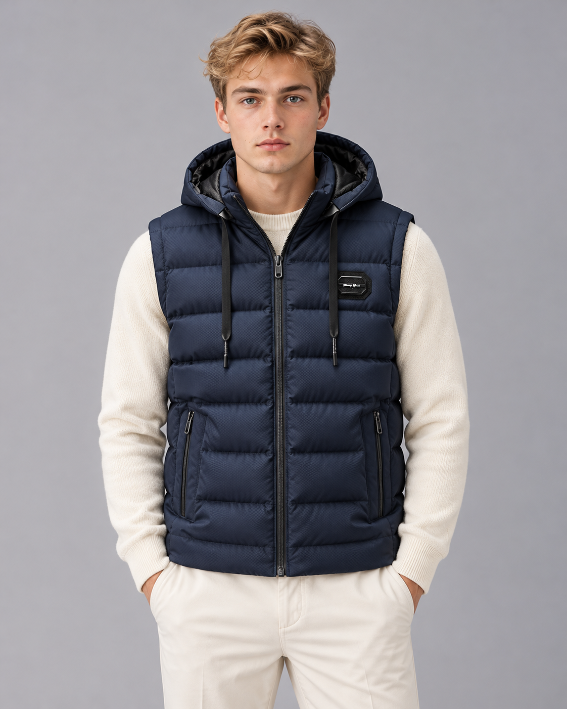 Men's Hooded Puffer Gilet with Zip Pockets