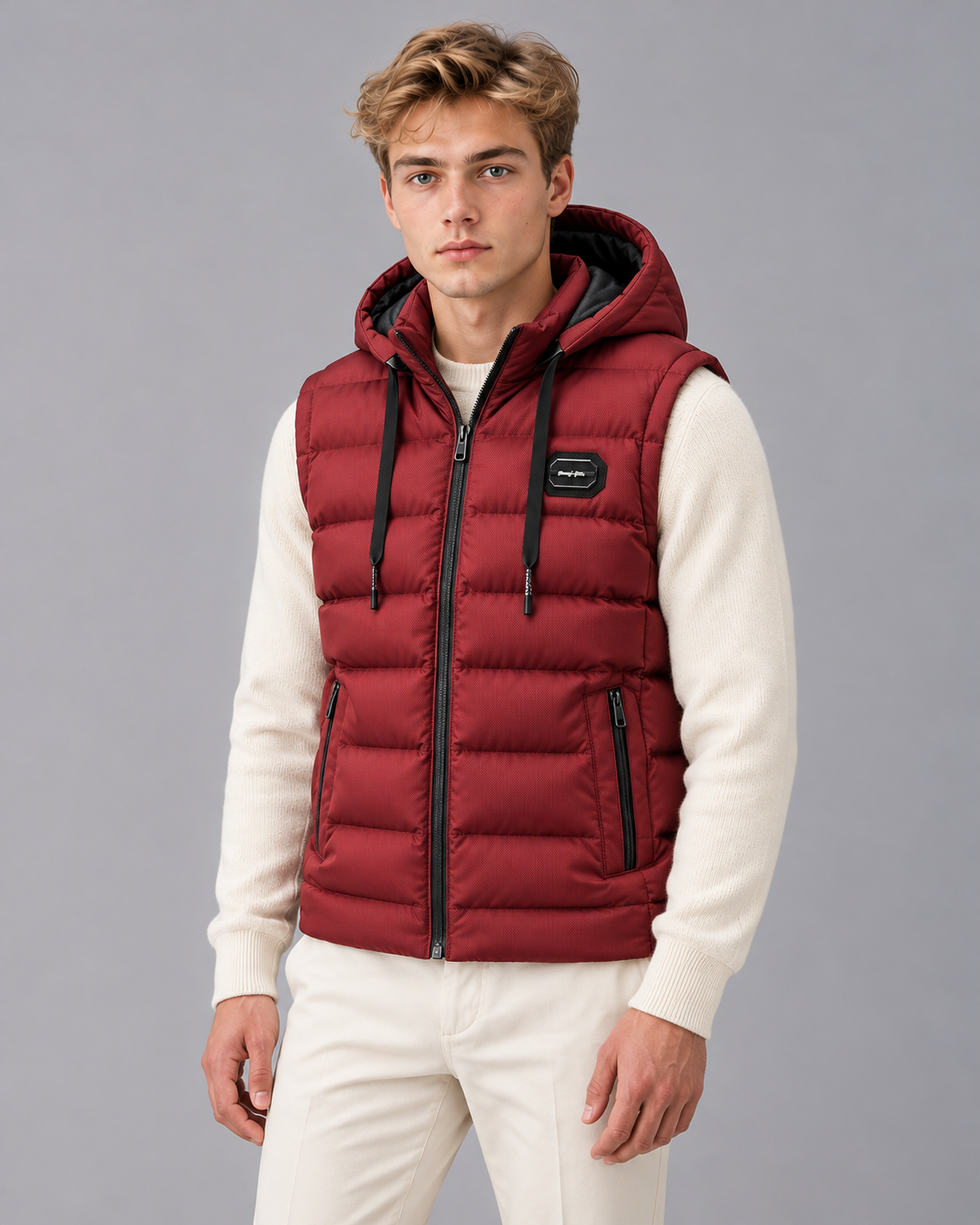 Men's Hooded Puffer Gilet with Zip Pockets