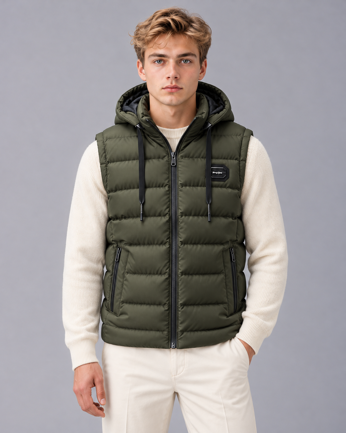 Men's Hooded Puffer Gilet with Zip Pockets