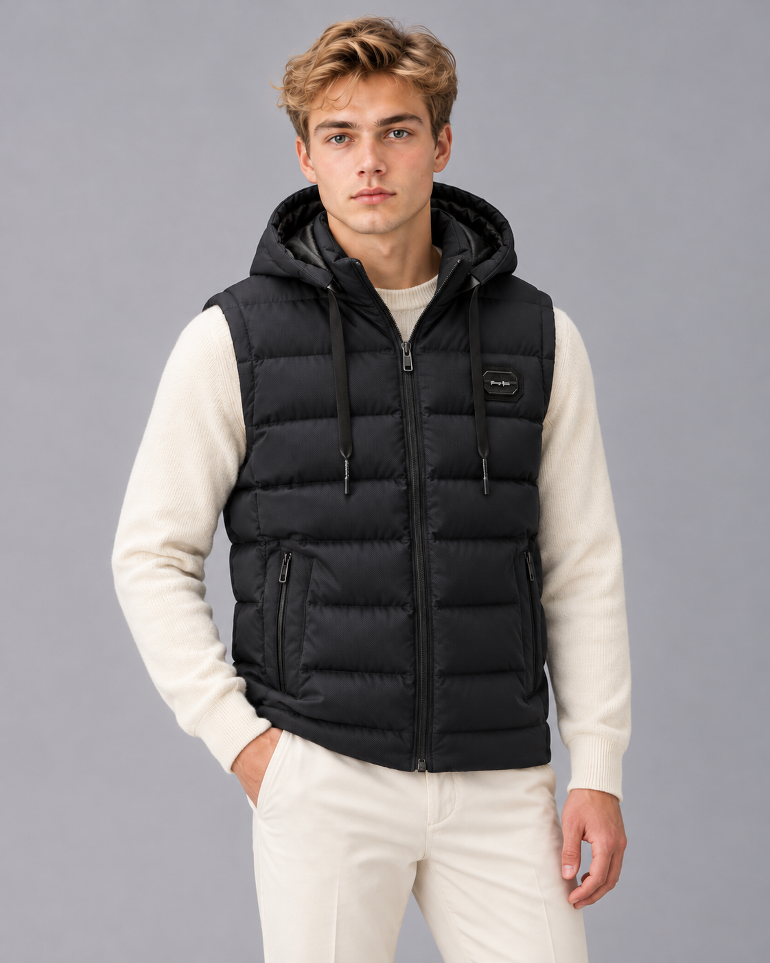 Men's Hooded Puffer Gilet with Zip Pockets