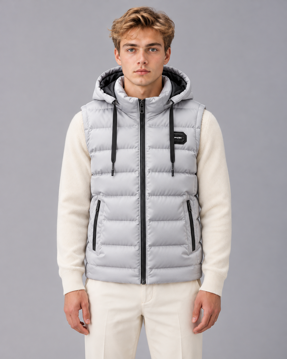 Men's Hooded Puffer Gilet with Zip Pockets
