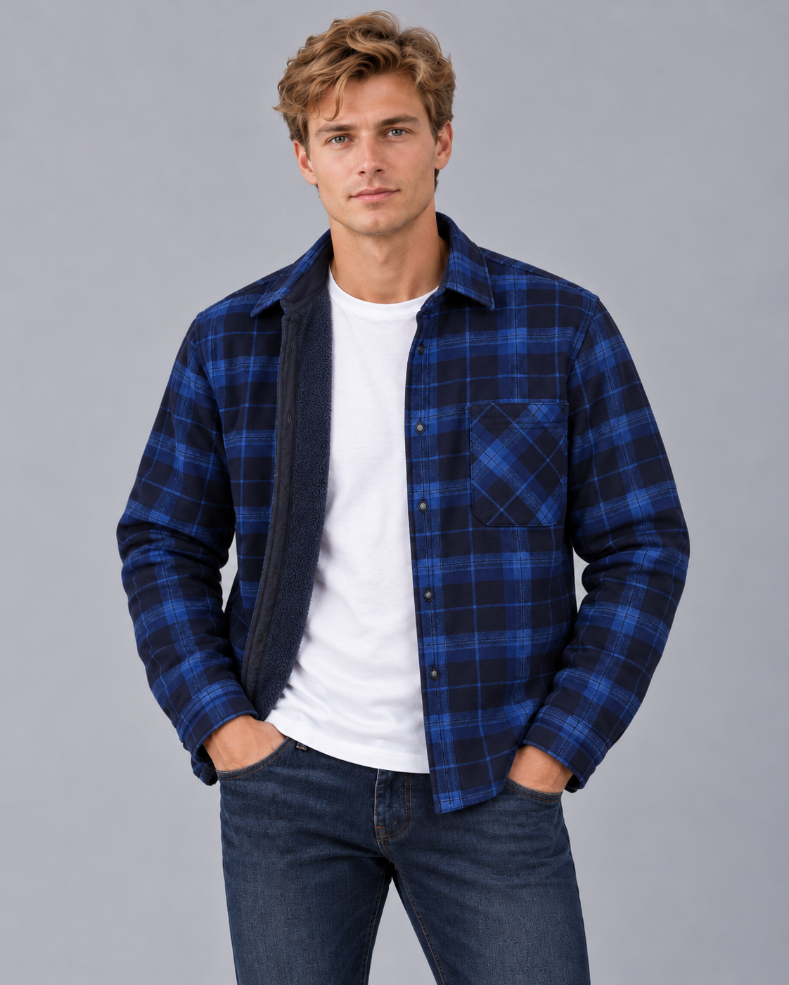 Men's Fleece-Lined Overshirt with Chest Pocket
