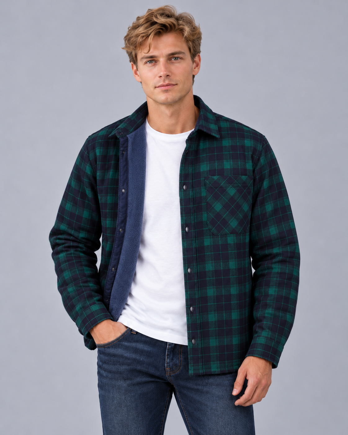 Men's Fleece-Lined Overshirt with Chest Pocket