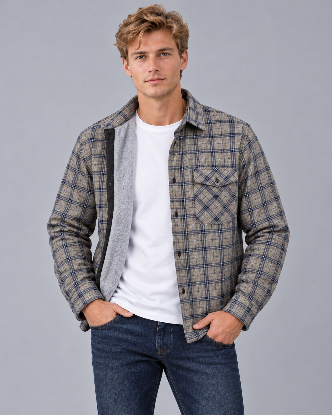 Men's Fleece-Lined Overshirt with Chest Pocket