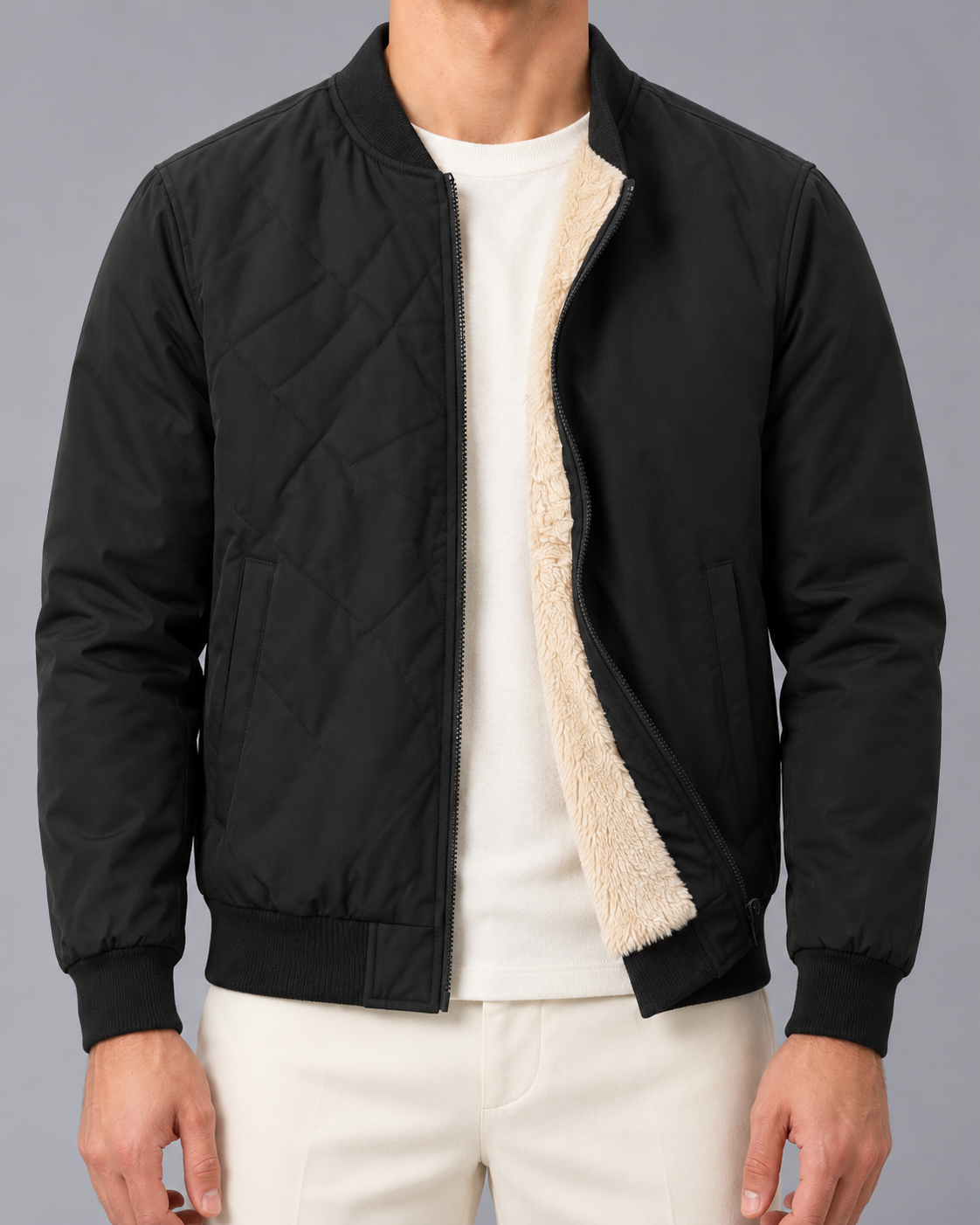 Men's Fleece-Lined Quilted Bomber Jacket