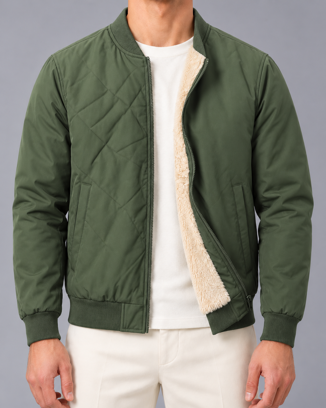 Men's Fleece-Lined Quilted Bomber Jacket