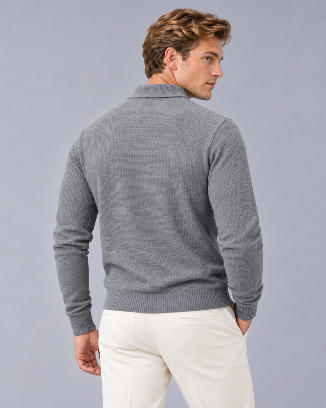 Men's Ribbed Long Sleeve Polo Shirt