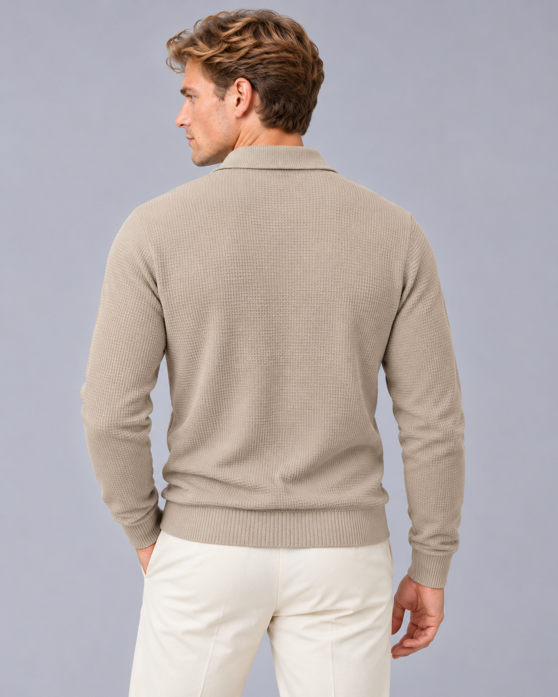 Men's Ribbed Long Sleeve Polo Shirt