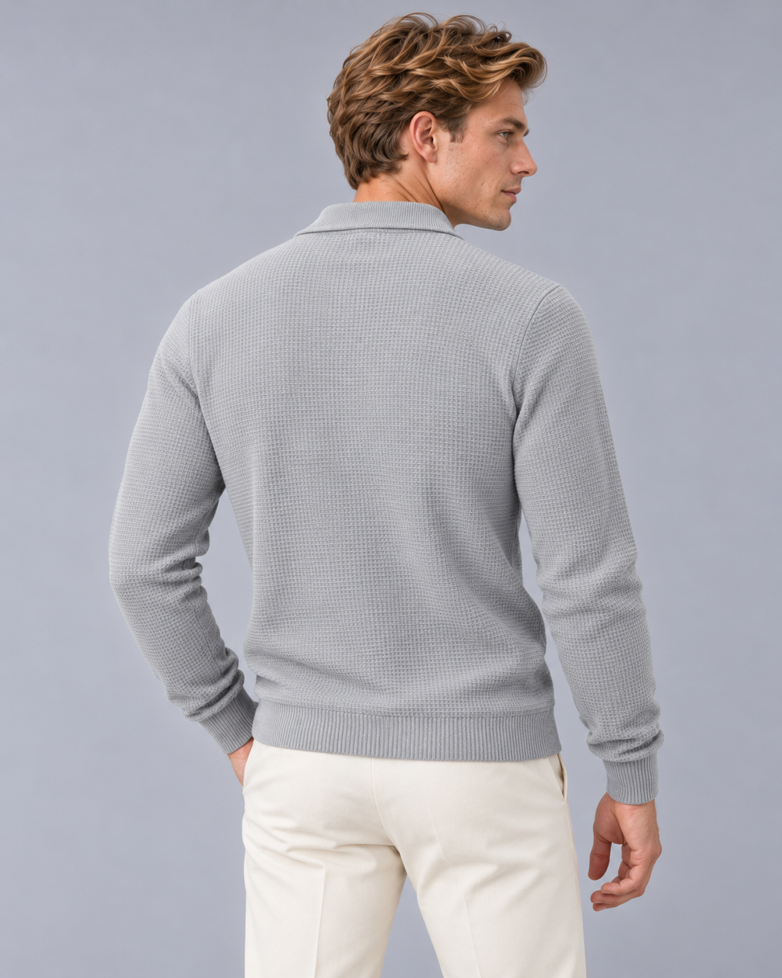 Men's Ribbed Long Sleeve Polo Shirt