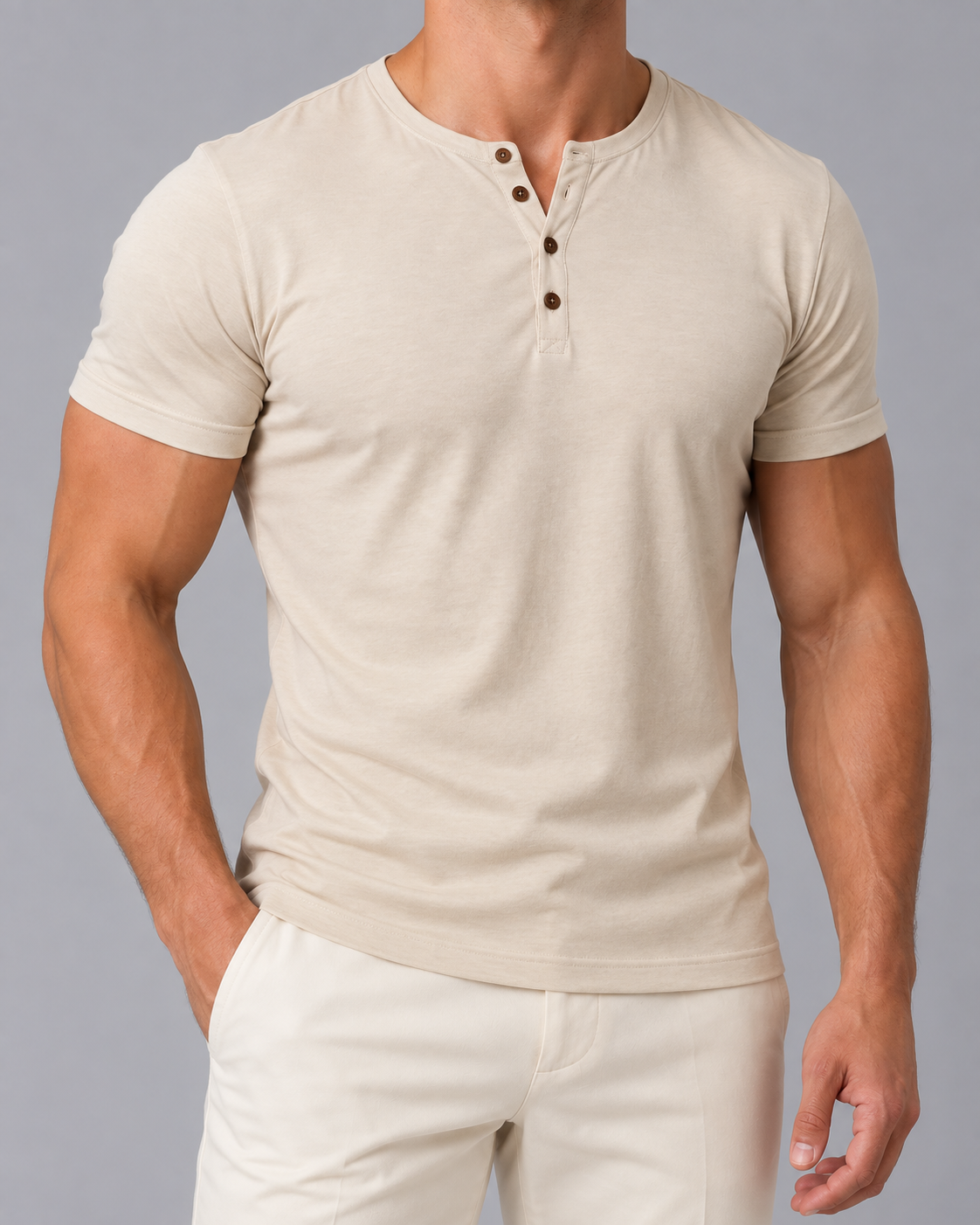 Men's Soft Cotton Henley T-Shirt | Short Sleeve Crewneck Top