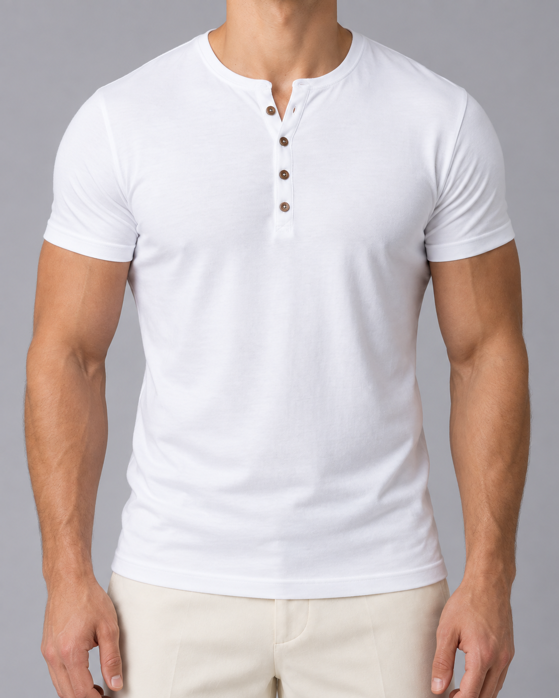 Men's Soft Cotton Henley T-Shirt | Short Sleeve Crewneck Top