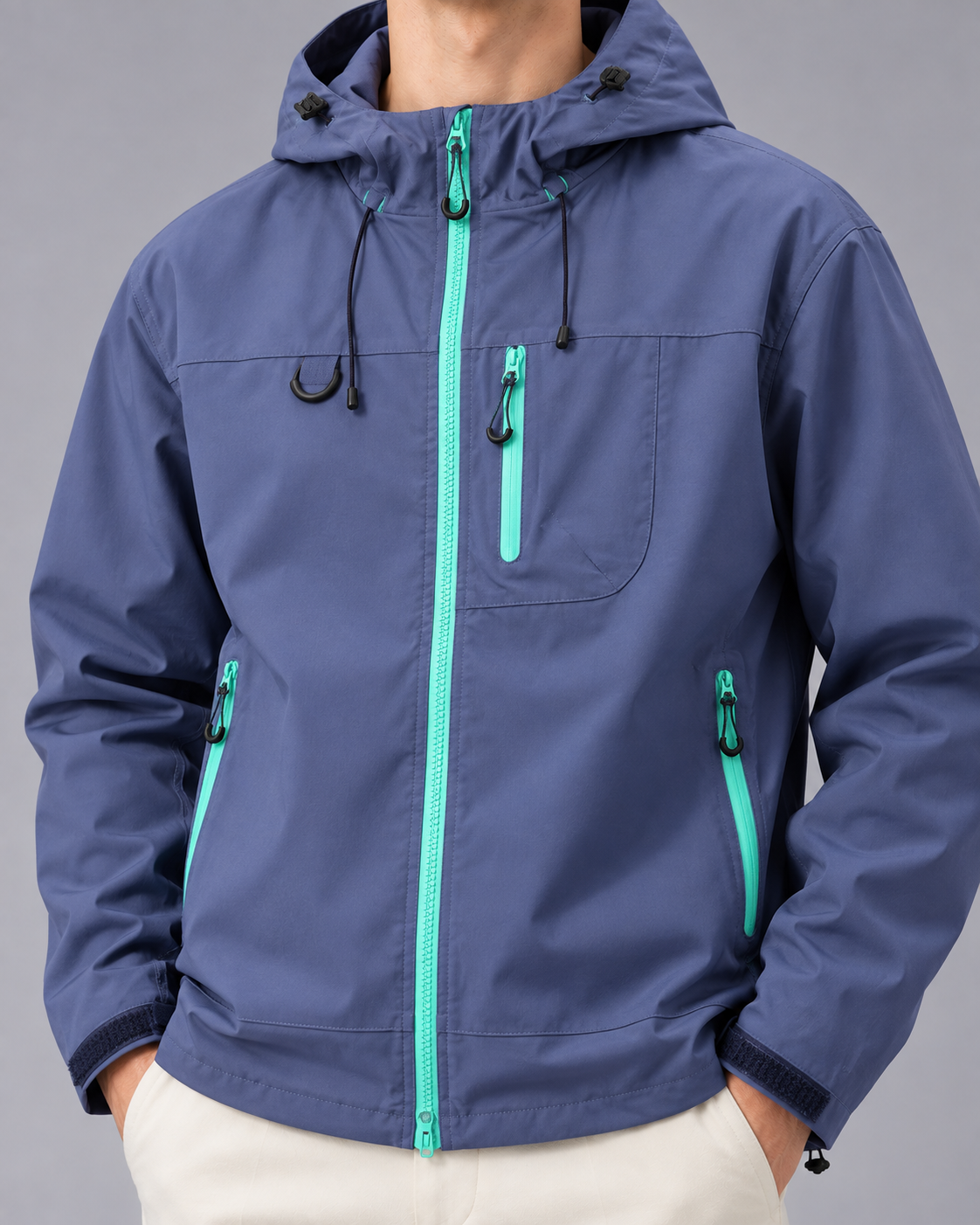 Men's Water-Resistant Lightweight Jacket – Adjustable Hood, Full Zip