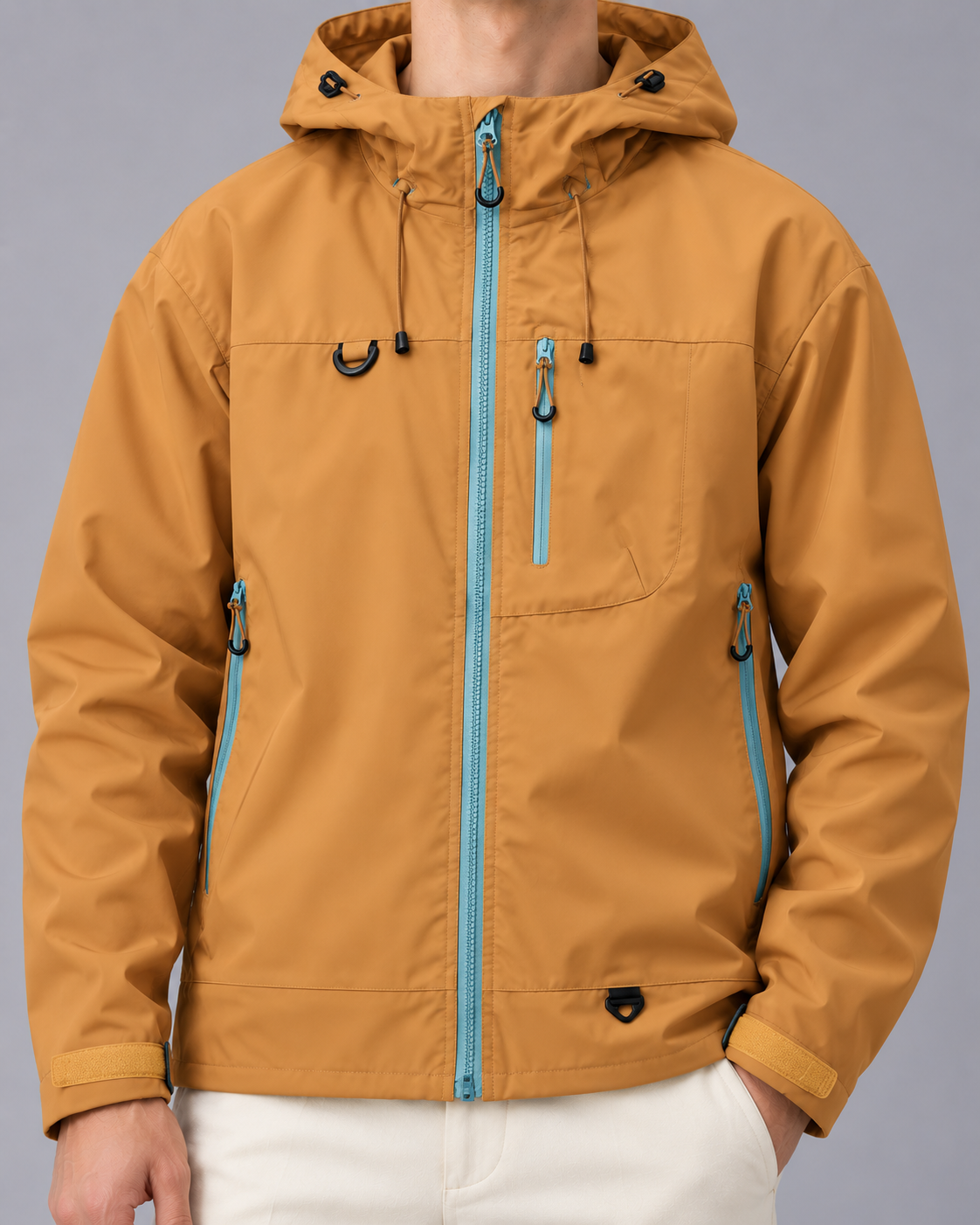 Men's Water-Resistant Lightweight Jacket – Adjustable Hood, Full Zip