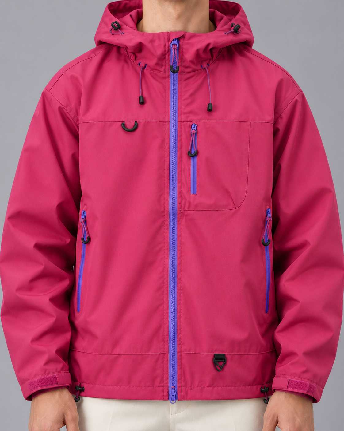 Men's Water-Resistant Lightweight Jacket – Adjustable Hood, Full Zip