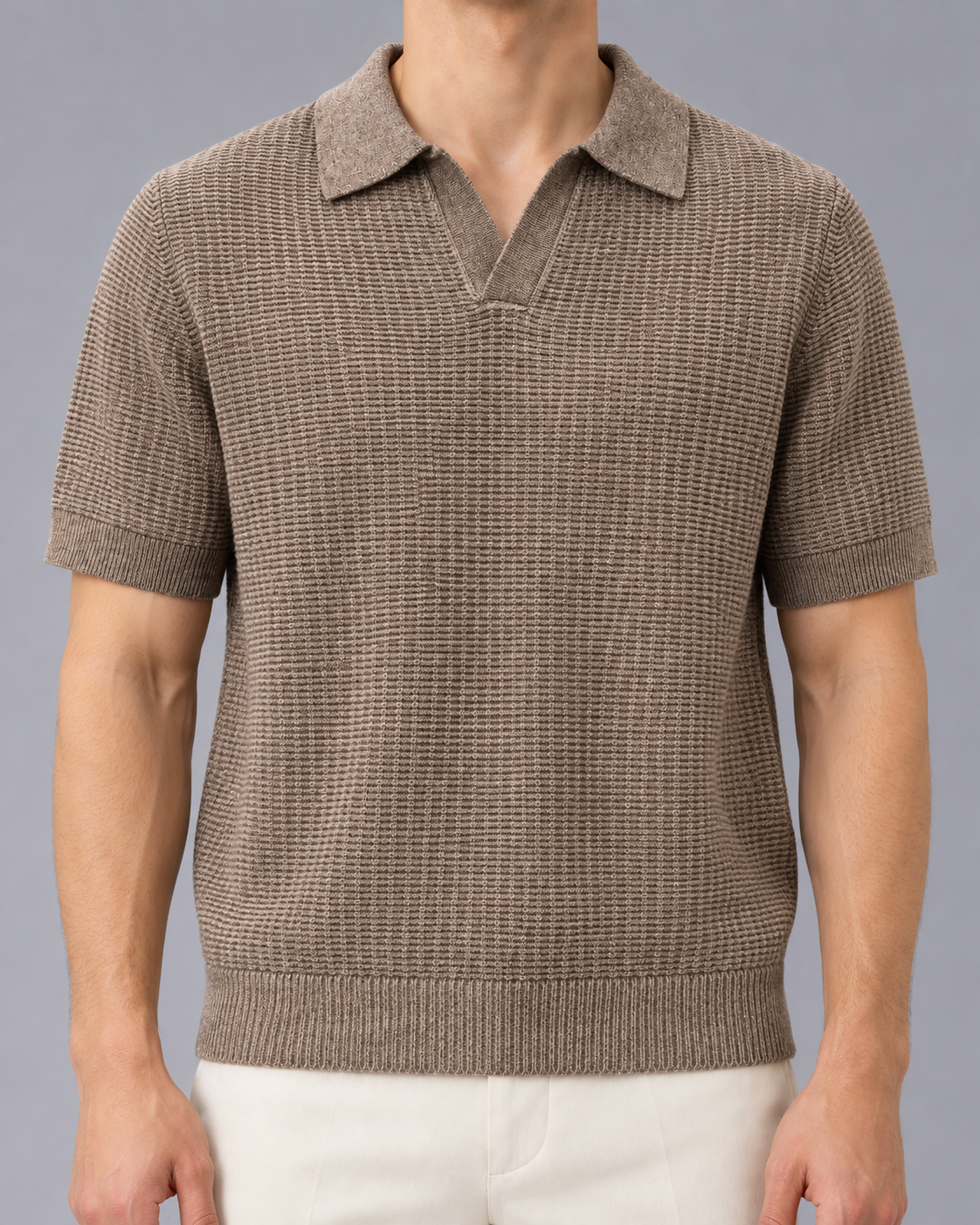 Men's Knitted Polo Shirt | Open Collar, Short Sleeve