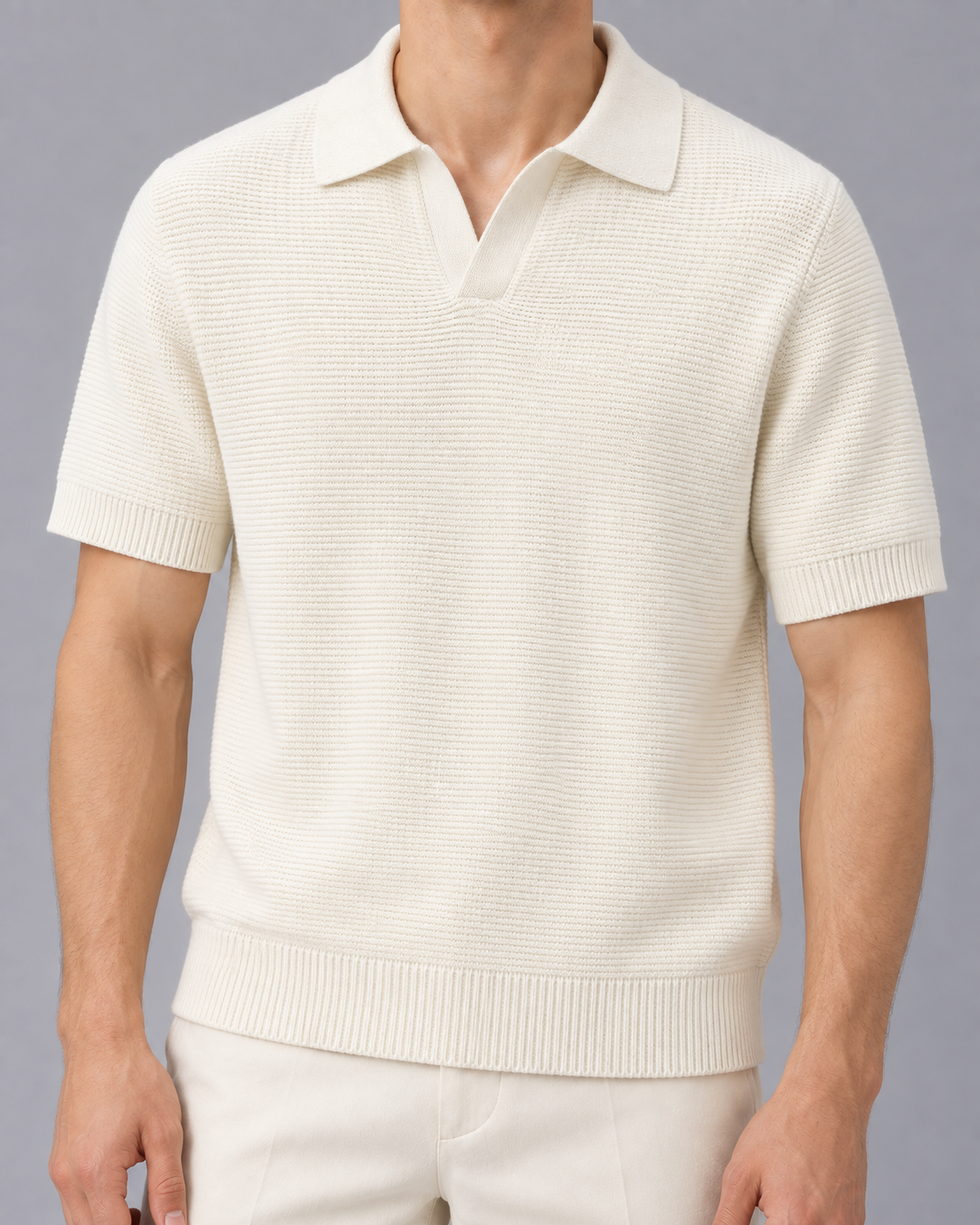 Men's Knitted Polo Shirt | Open Collar, Short Sleeve
