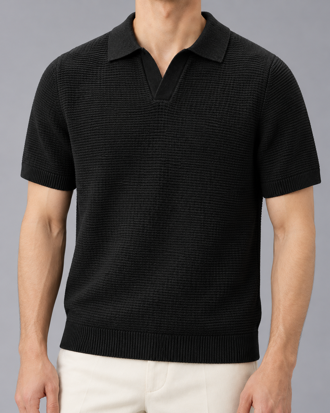 Men's Knitted Polo Shirt | Open Collar, Short Sleeve