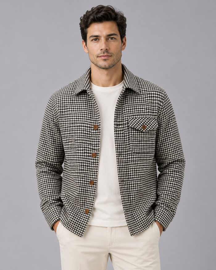 Men's Houndstooth Shirt Jacket | Button-Up Check Overshirt