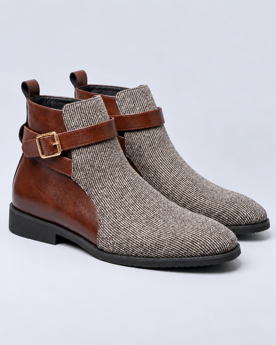 Men's Jodhpur Boots – Corduroy and Man-Made Leather Ankle Boots with Buckle Strap