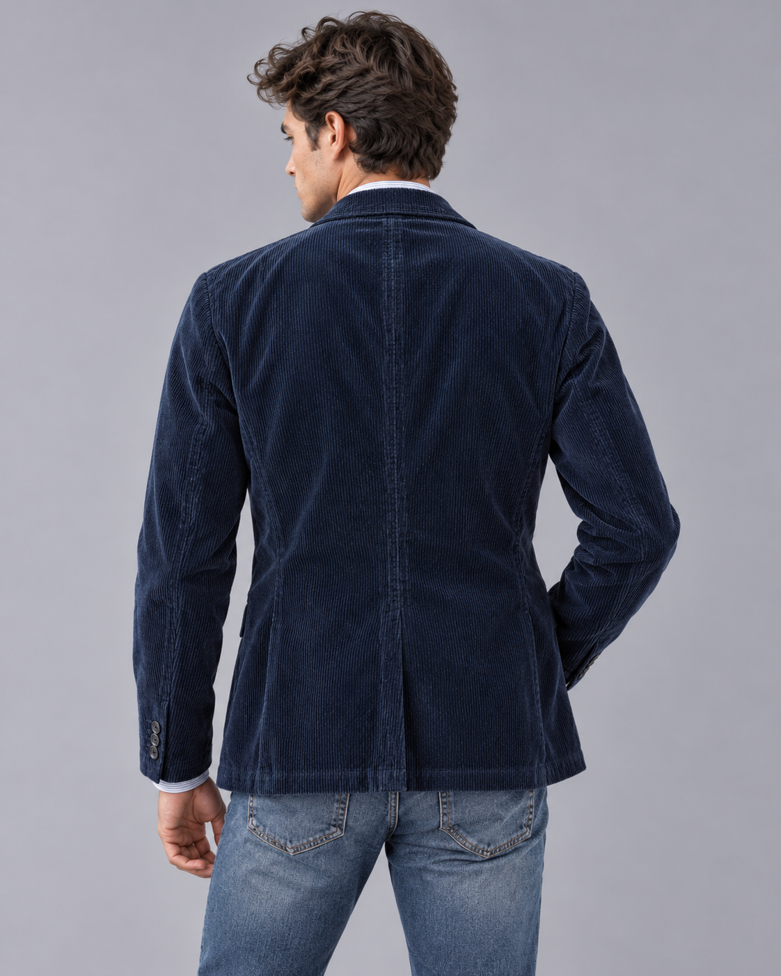 Men's Corduroy Jacket – Blazer Style, Notch Lapels, Button-Up, Flap Pockets