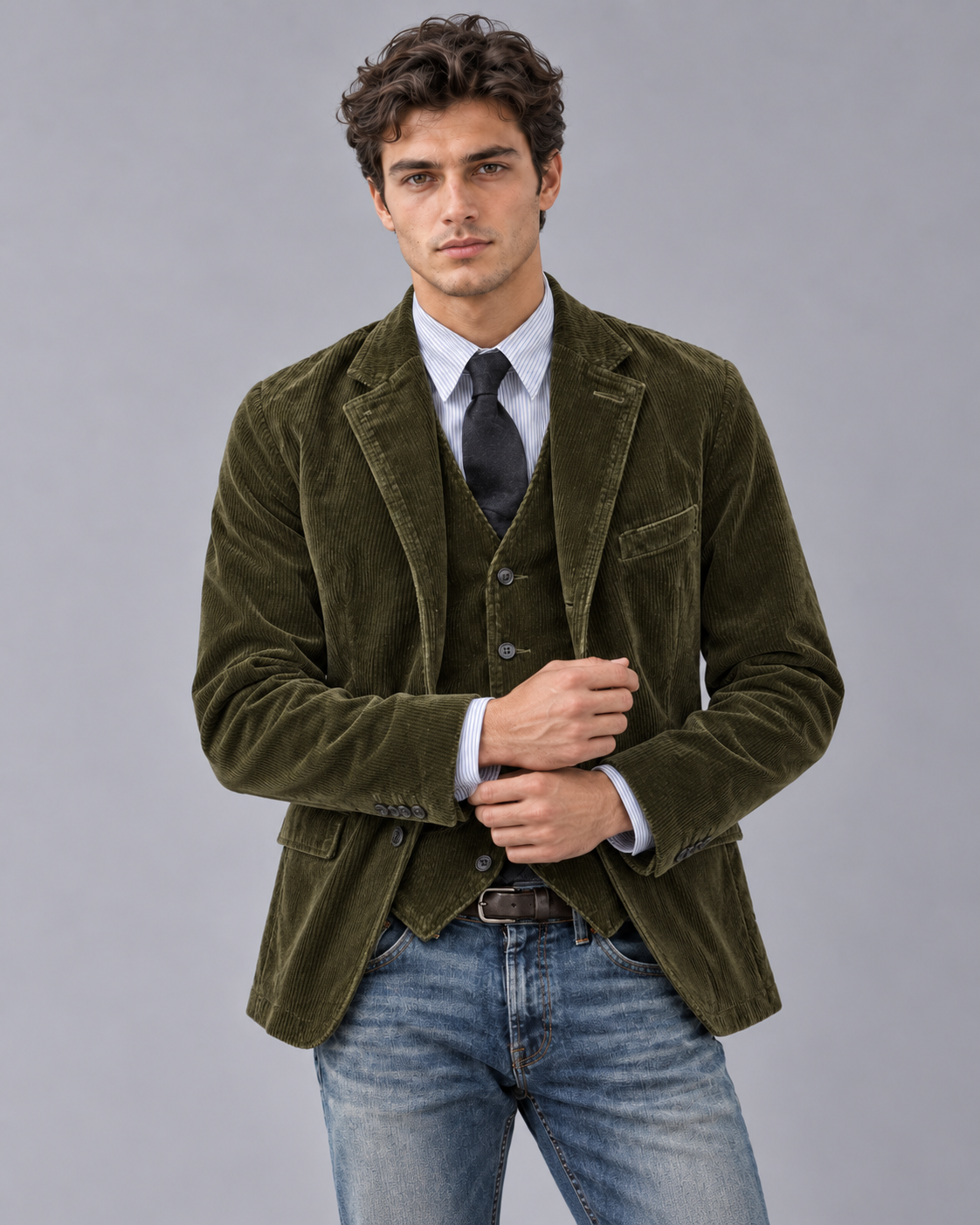 Men's Corduroy Jacket – Blazer Style, Notch Lapels, Button-Up, Flap Pockets