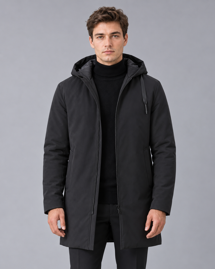 Men's Waterproof Parka Coat – Hooded Winter Coat with Quilted Lining, Longline