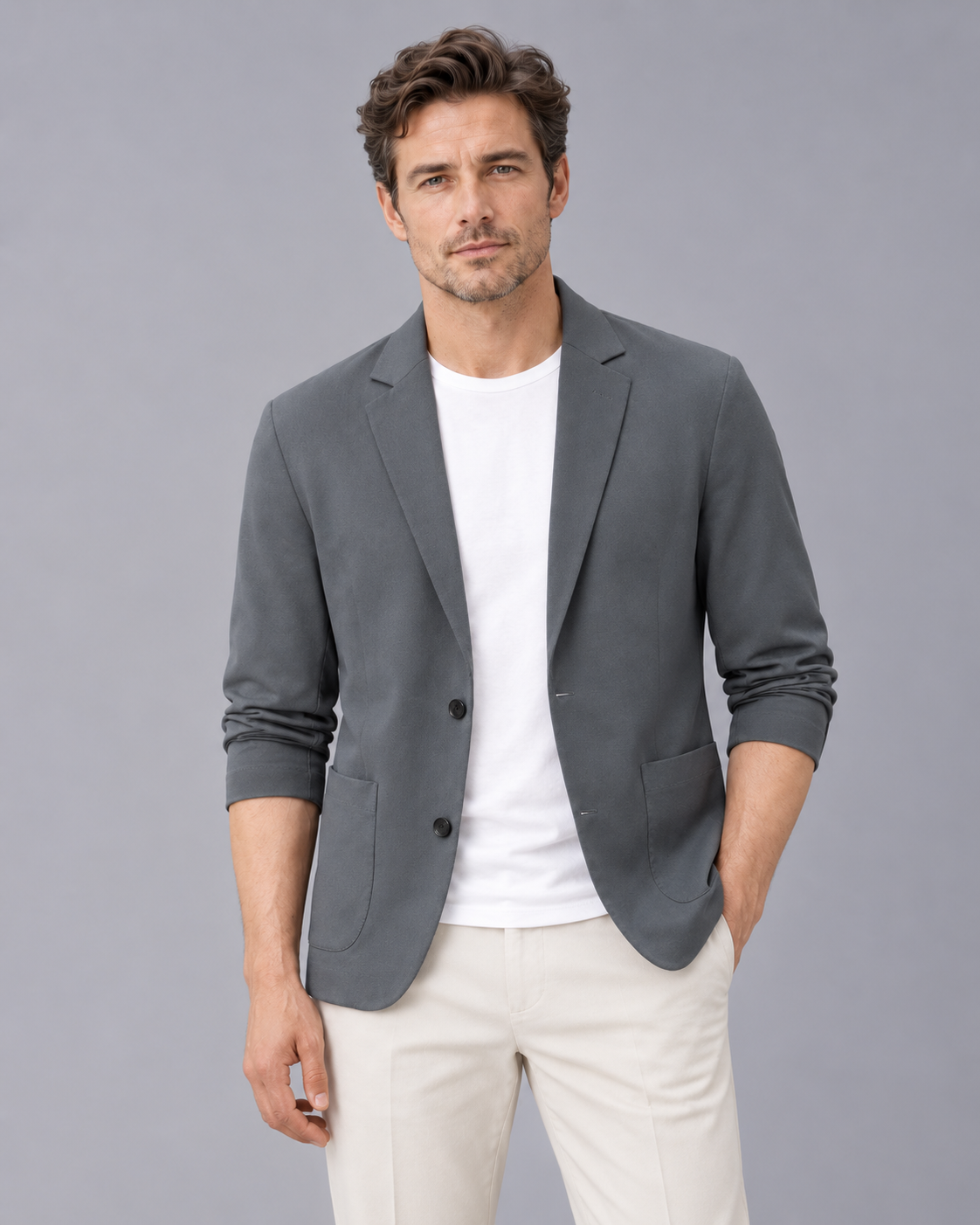 Men's Lightweight Blazer – Casual Blazer Jacket with Two Buttons, Notch Lapels and Patch Pockets