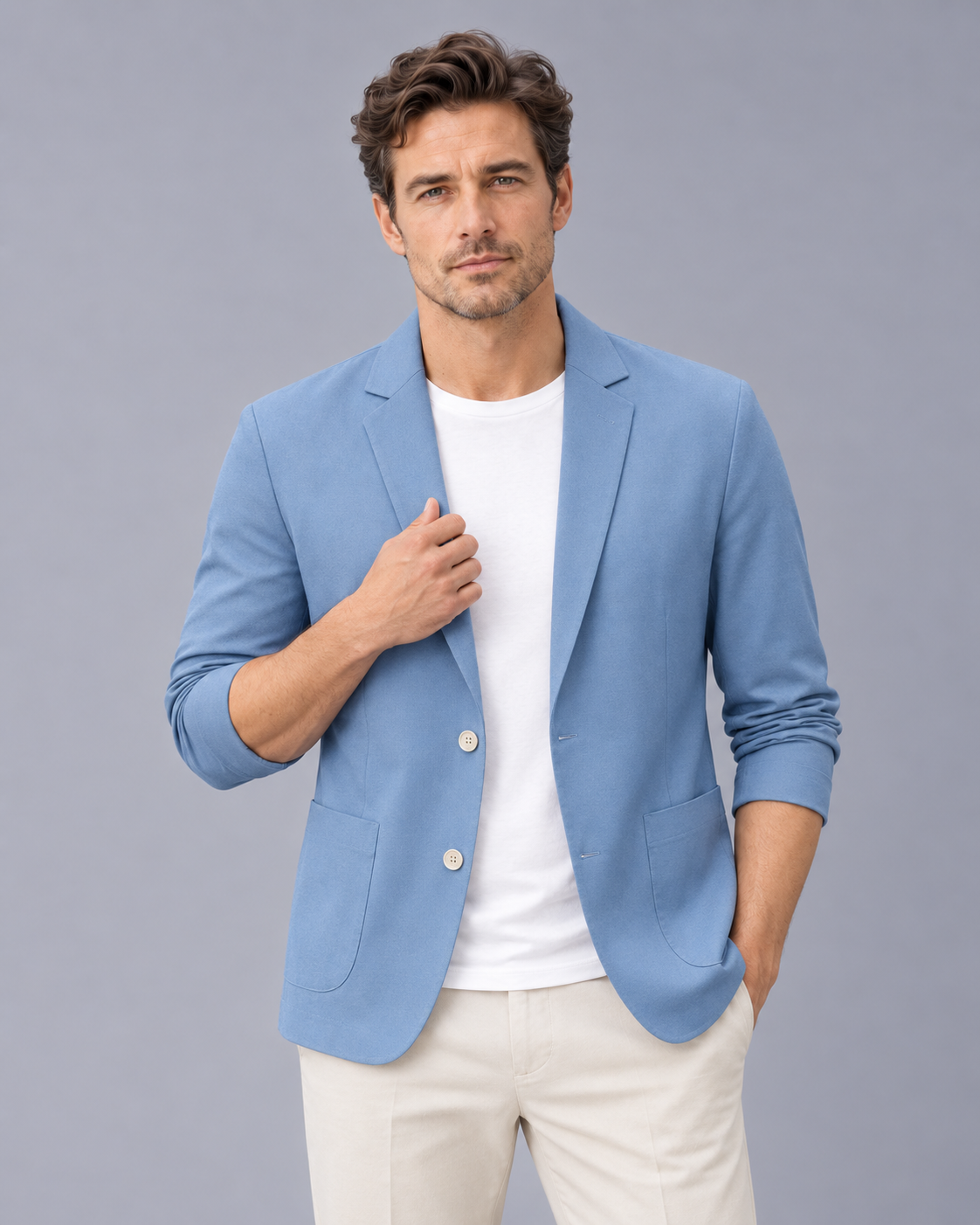Men's Lightweight Blazer – Casual Blazer Jacket with Two Buttons, Notch Lapels and Patch Pockets