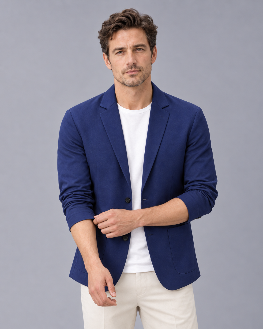Men's Lightweight Blazer – Casual Blazer Jacket with Two Buttons, Notch Lapels and Patch Pockets