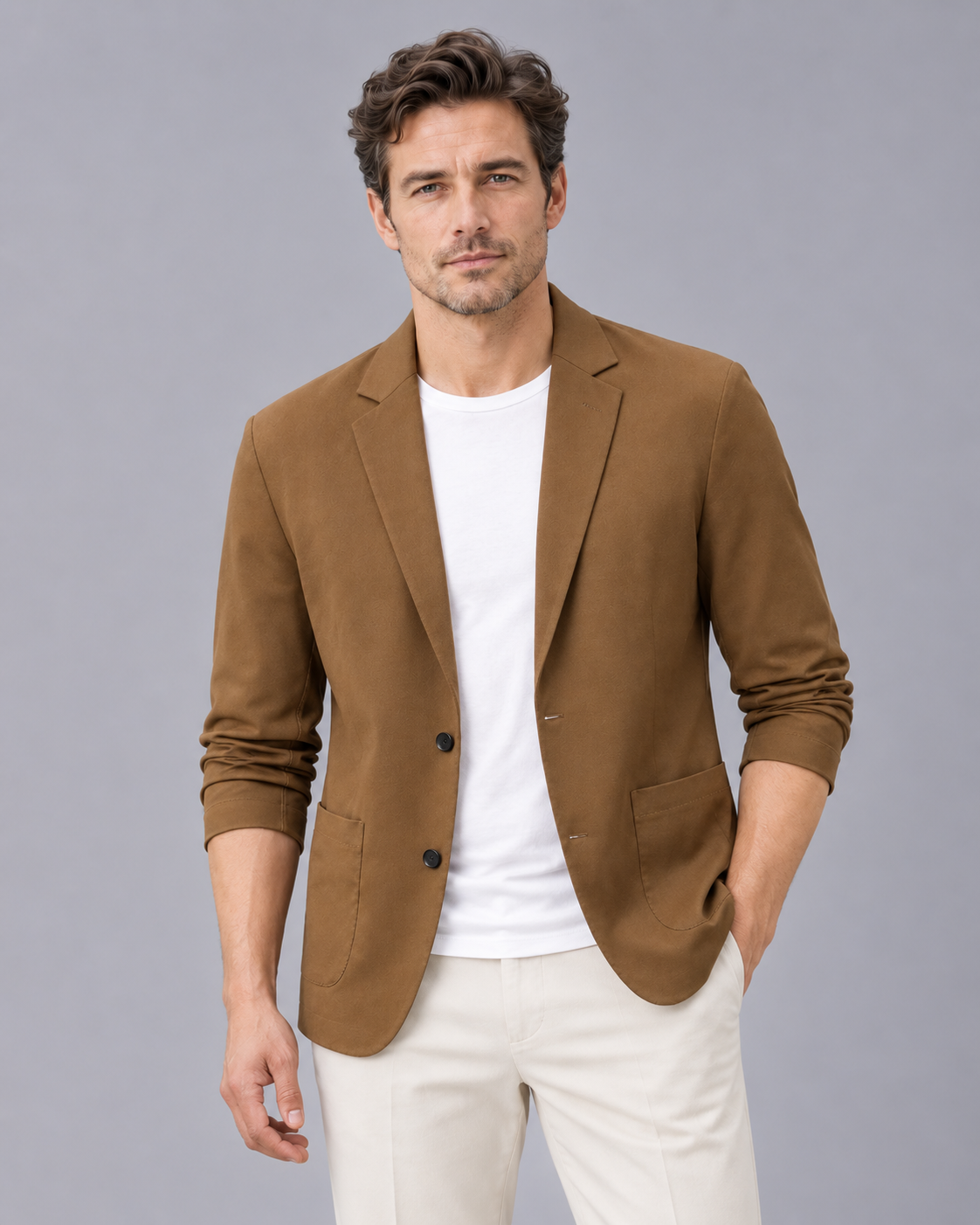 Men's Lightweight Blazer – Casual Blazer Jacket with Two Buttons, Notch Lapels and Patch Pockets