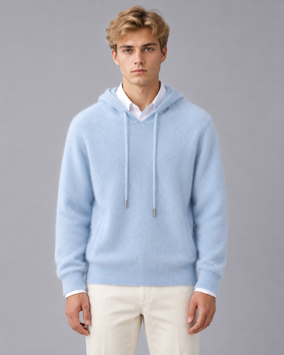 Men's Cashmere Look Hoodie with Drawstrings and Hood