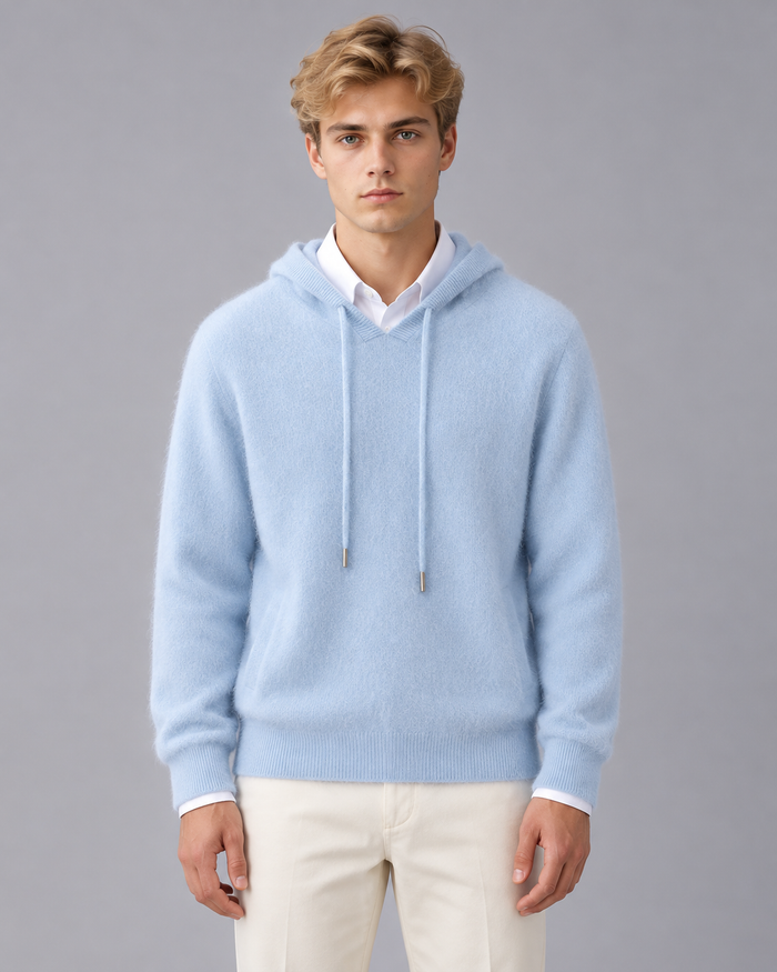 Men's Cashmere Look Hoodie with Drawstrings and Hood