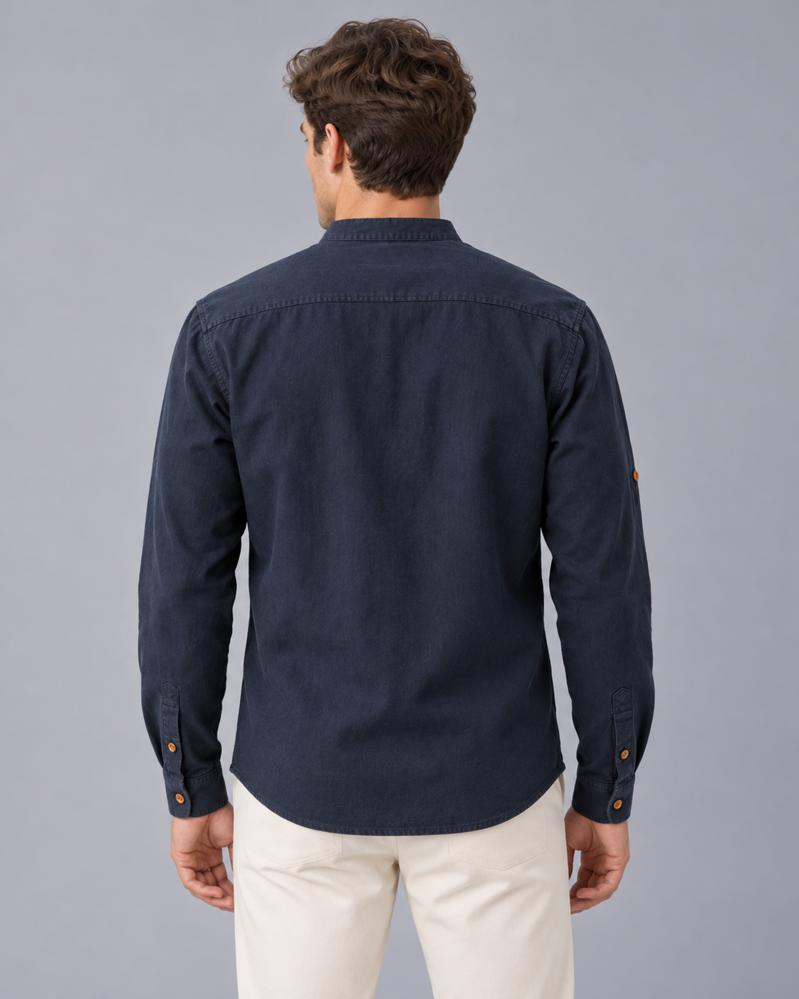 Men's Linen Grandad Collar Shirt with Long Sleeves
