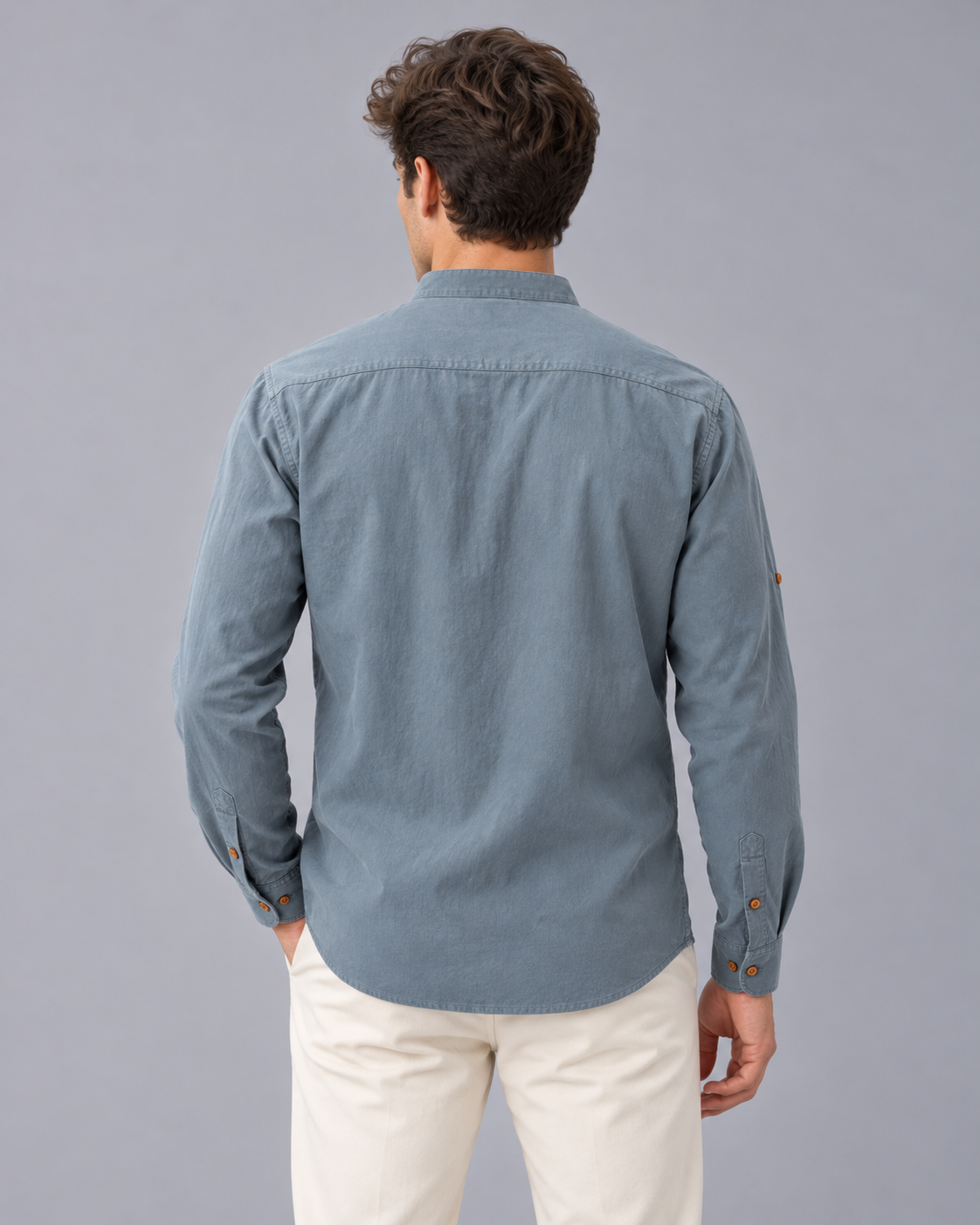 Men's Linen Grandad Collar Shirt with Long Sleeves