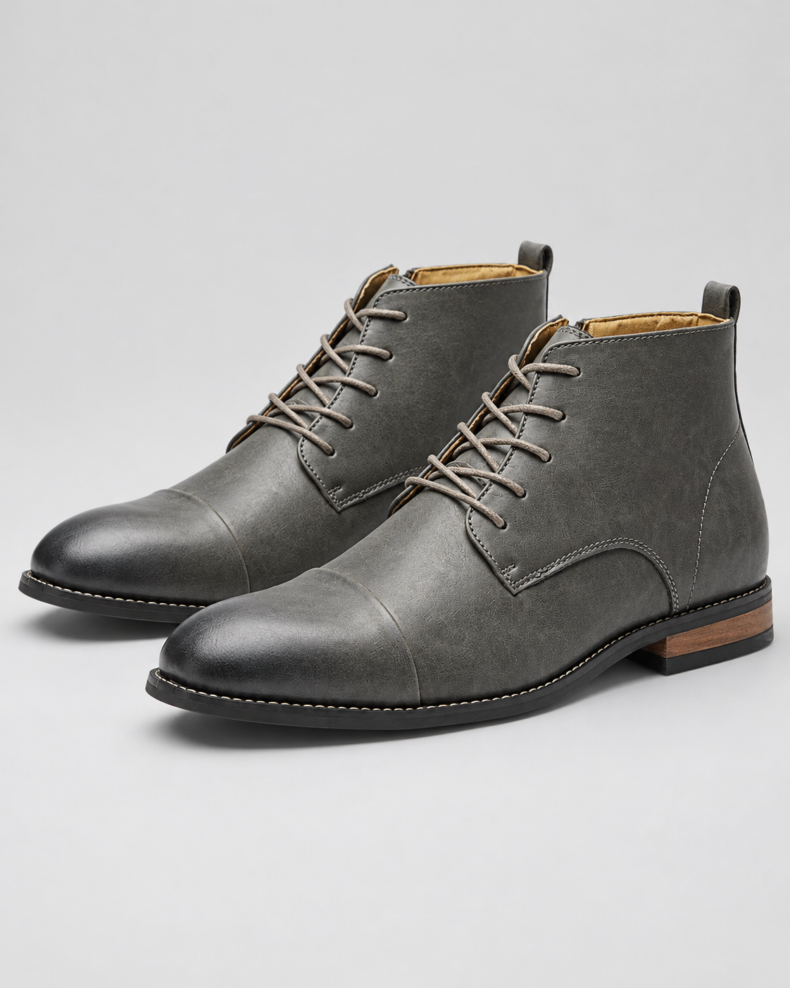 Men's Zip Ankle Boots with Toe Cap and Grip Sole