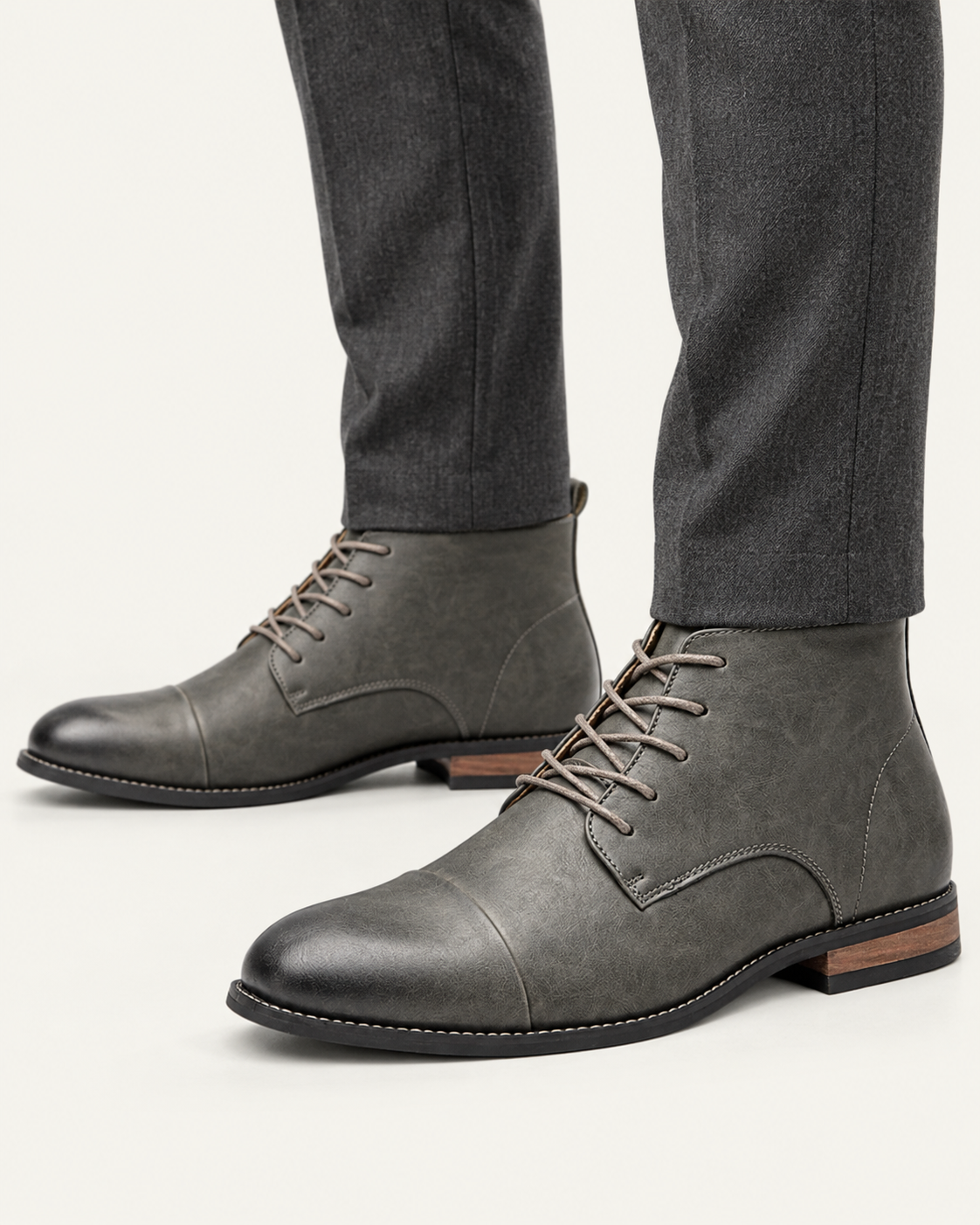 Men's Zip Ankle Boots with Toe Cap and Grip Sole