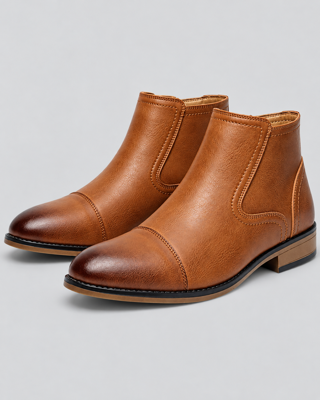 Men's Zip Ankle Boots with Toe Cap and Grip Sole