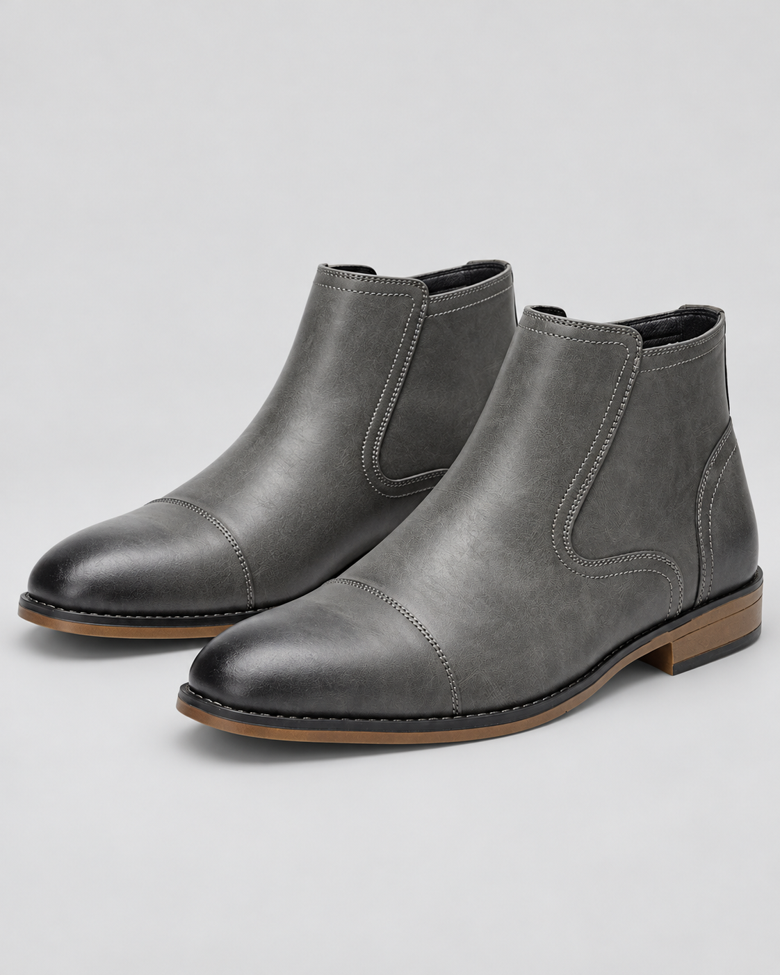Men's Zip Ankle Boots with Toe Cap and Grip Sole
